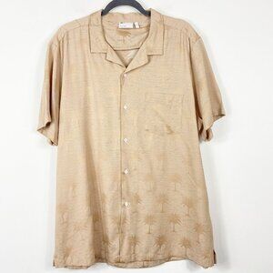 Asos Sz 2XL Men's Beige Tan Palm Tree Short‎ Sleeve Button Down Shirt Tropical